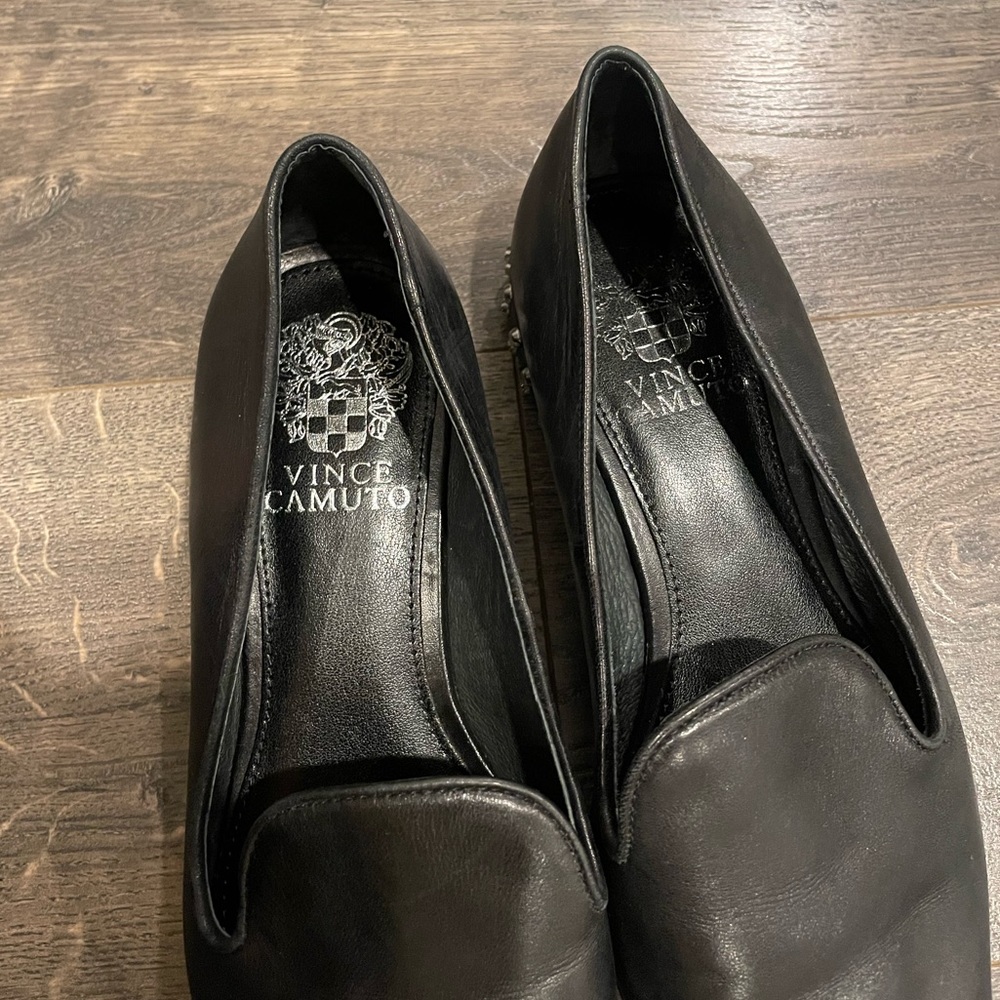 Black Vince Camuto Leather Loafers with Studs - Picture 3 of 5